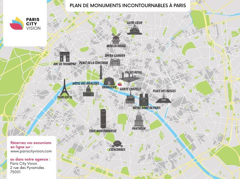 monuments de paris carte Carte des monuments de Paris : plan à télécharger   PARISCityVISION