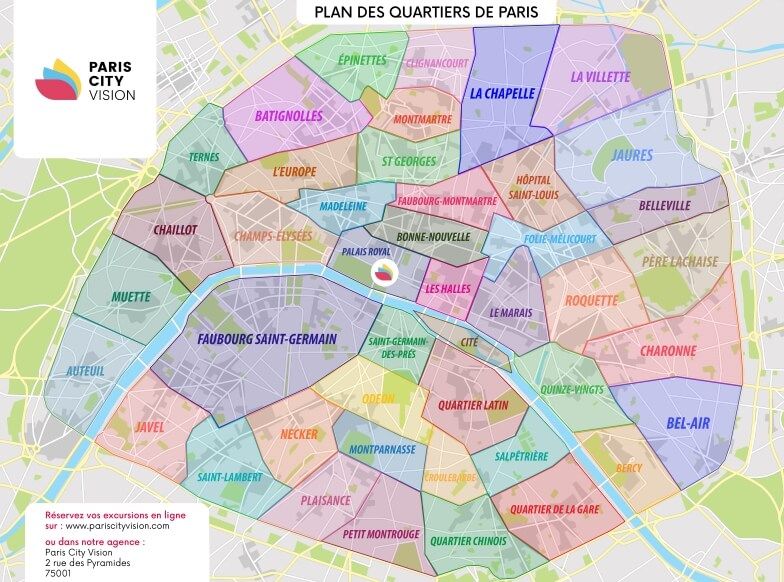 Carte et plan des quartiers de Paris à 